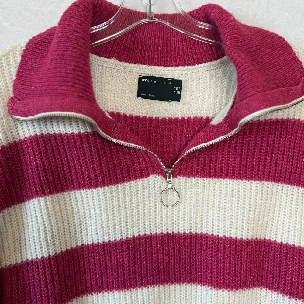 ASOS Design Pink and‎ White Rugby Striped Women's Sweater Size 4 Preppy